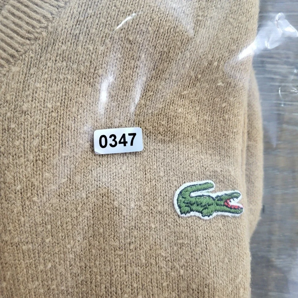 Vintage Izod Lacoste V-Neck Sweater Camel Tan Orlon Acrylic ILGWU USA Large